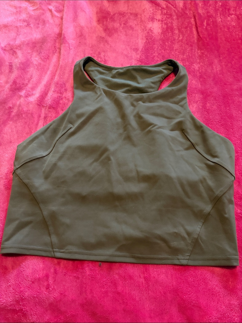 Lululemon Olive Green High-Neck Racerback Crop Tank Top
